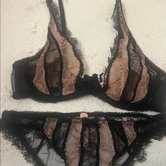 Elegant Black and Tan Lace Lingerie Set 36 b and s panty sexy lace … - Picture 3 of 3